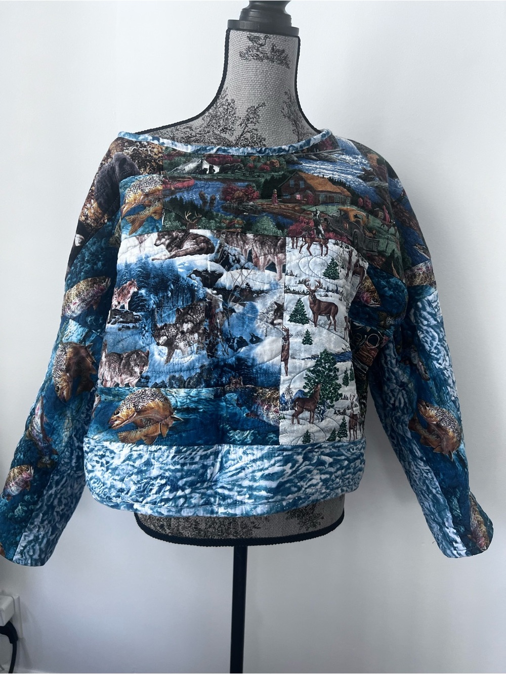 -five-stitched by tina Wilderness Quilt crewneck